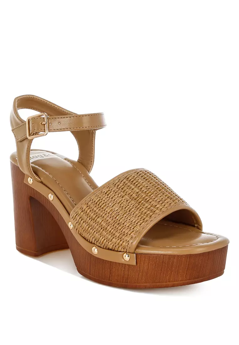 Raffia Chunky Sandals In Natural