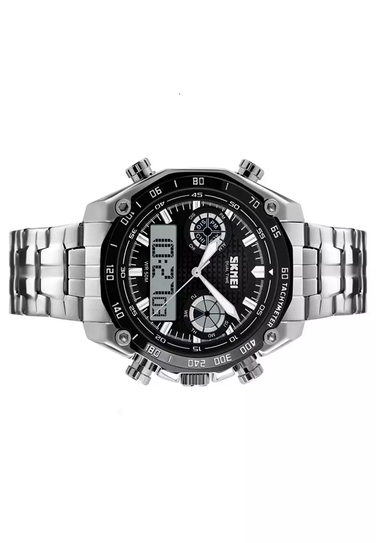 Jam Tangan Casual Analog Digital Pria Waterproof Strap Tali Material Stainless - KL77 ORIGINAL