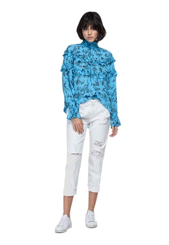 REPLAY green and blue REPLAY CHIFFON SHIRT WITH ALL-OVER PRINT B81ABAA5426197GS_1