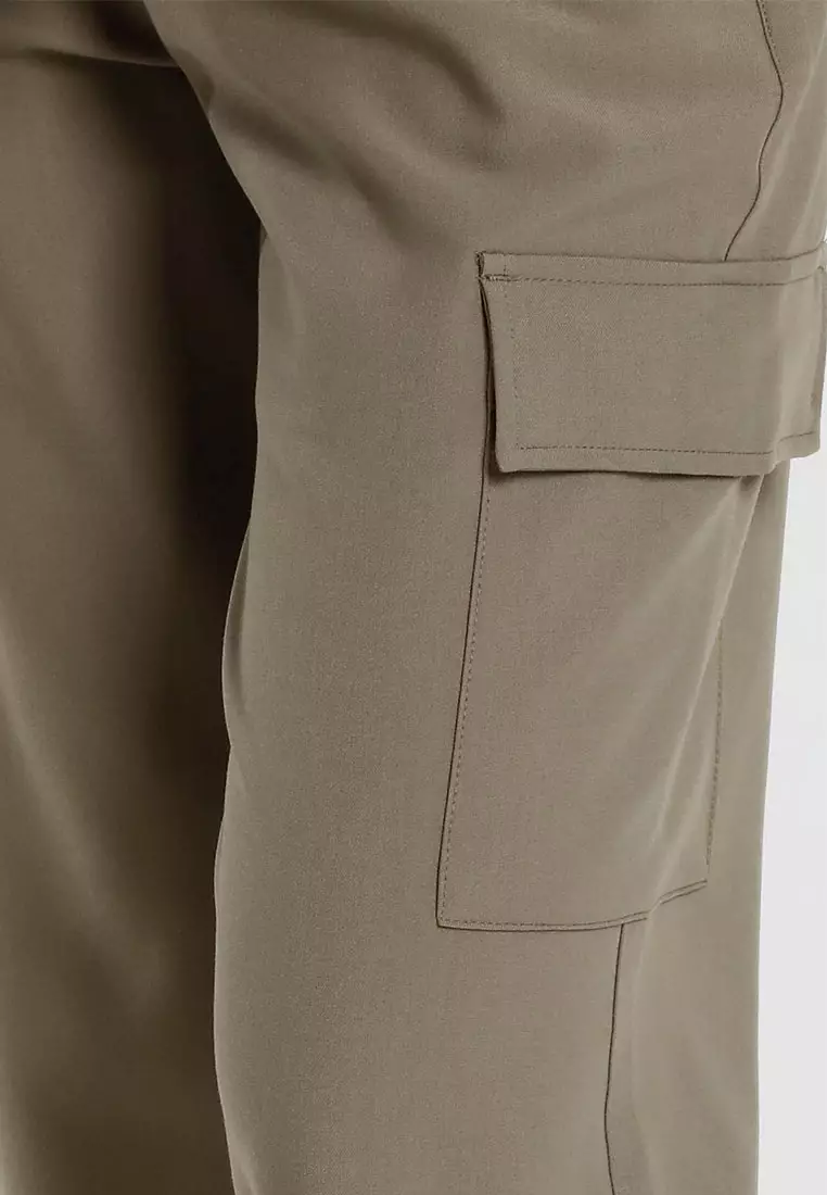 Forest Ladies Pleated Cargo Long Pants Women Wide Leg Pants | Seluar Panjang Perempuan - 810550-14KhakiGreen