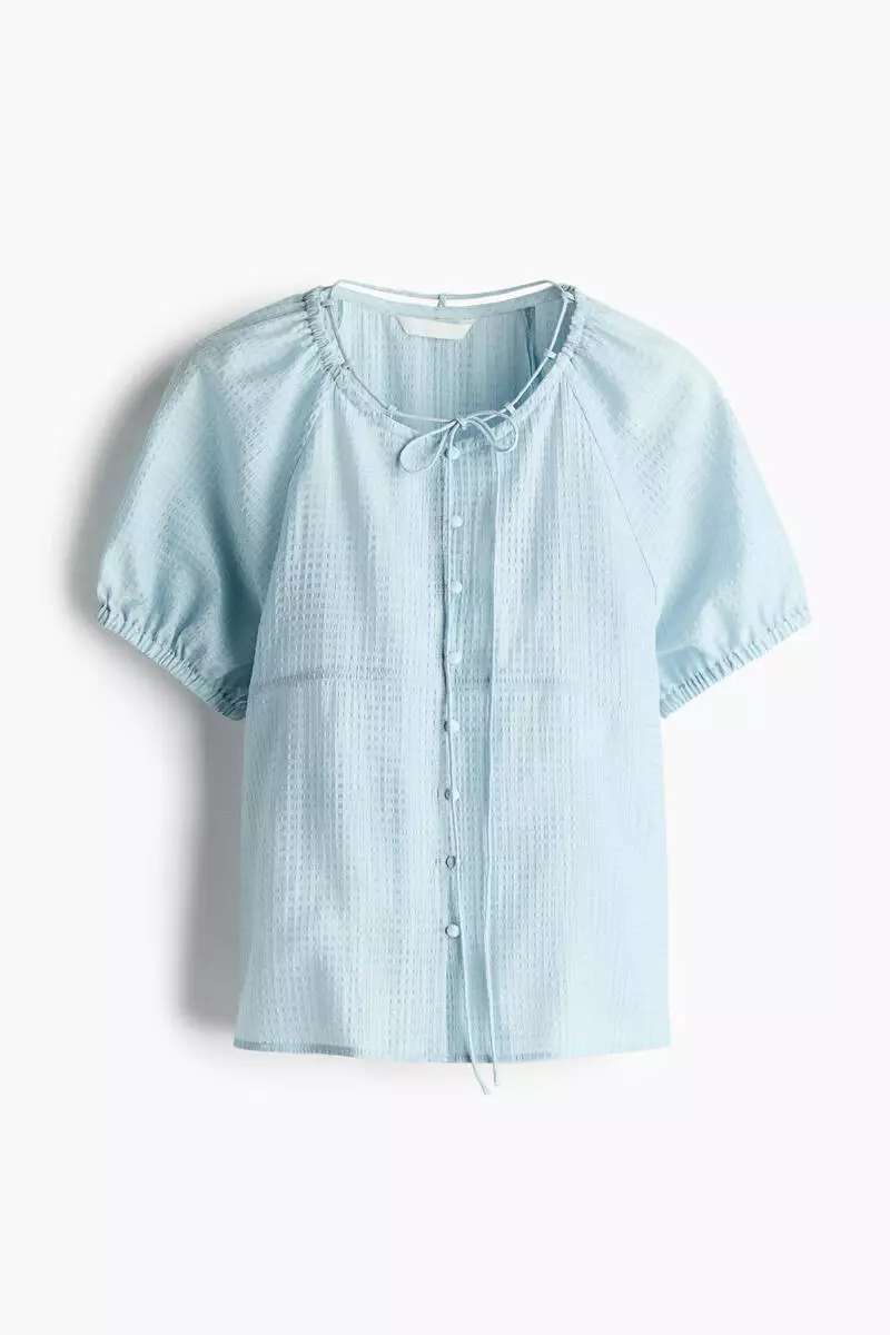 Tie-detail seersucker blouse