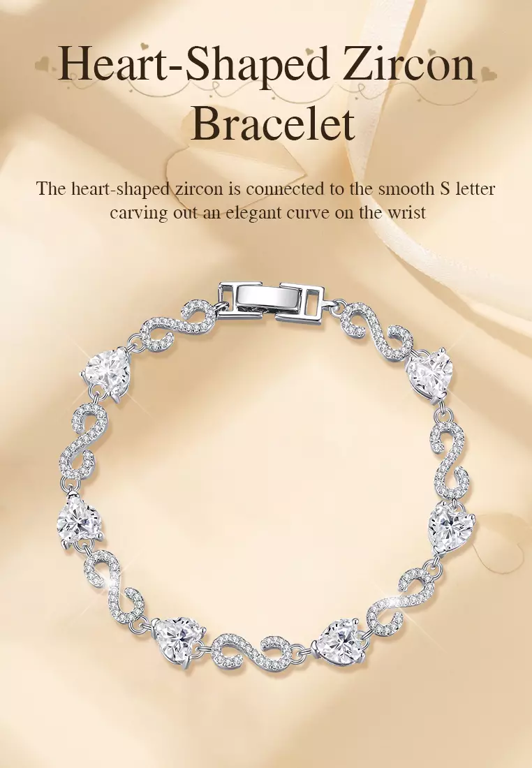 Gelang Wanita Original Berlian Korea Elegan Titanium Anti Pudar Berbentuk Hati Rantai Ganda Cewek Bracelets
