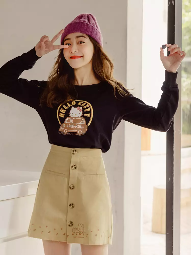 KITTY Elastic Waist Button-Down A-Line Mini Skirt [KB1258]