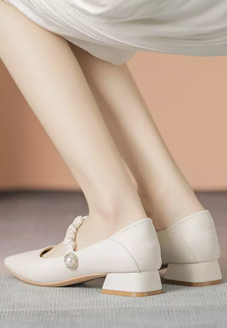 VANSA Simple Leather Elastic Strap Low Heel Shoes VSW-F1020-6