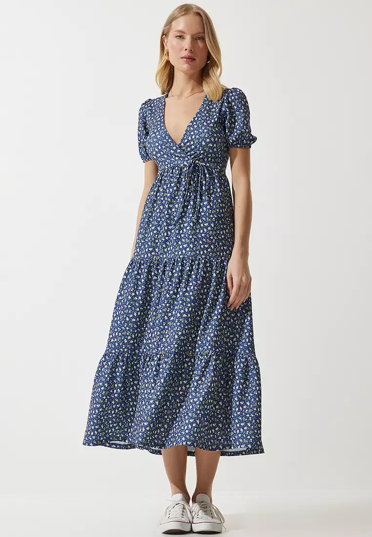 Floral Patterned Wrap Collar Dress