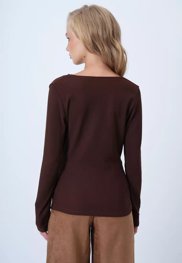 Double-Breasted V-Neck Brooch Detailed Blouse