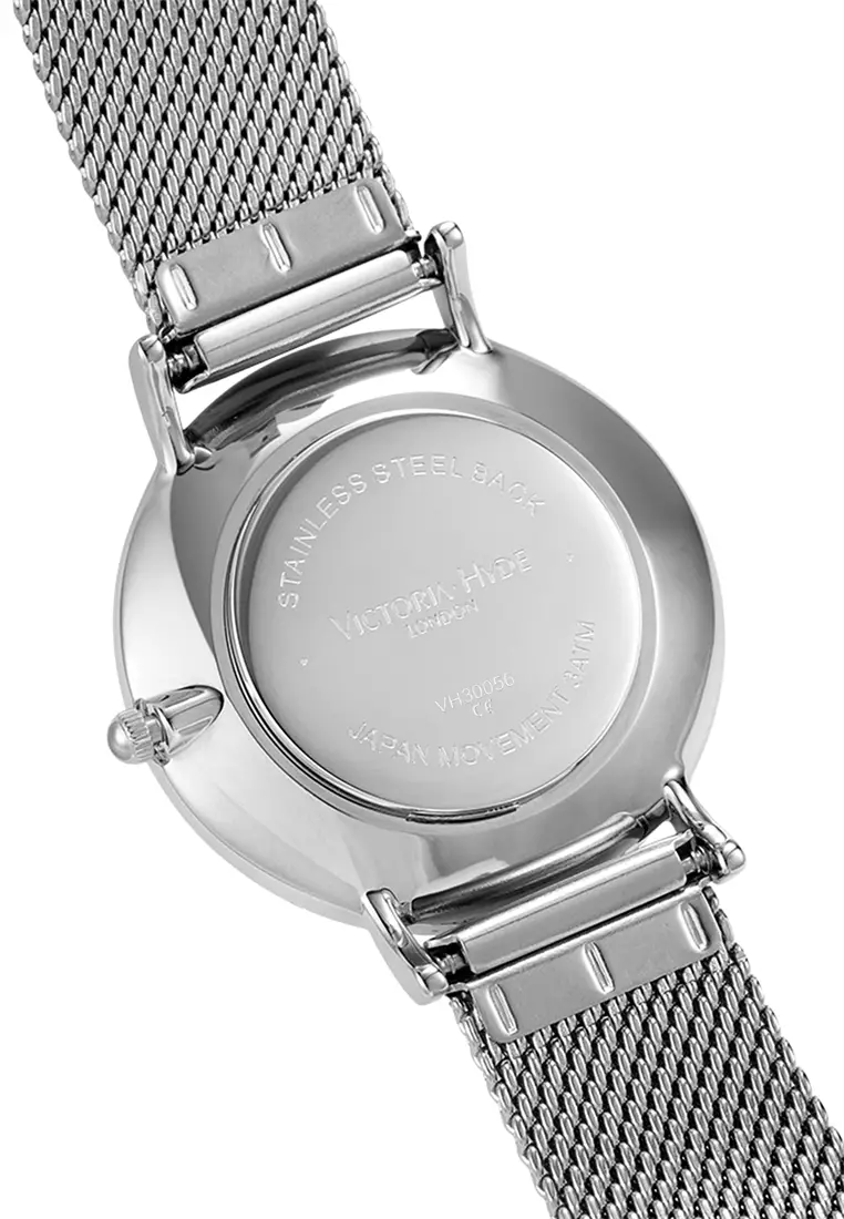 女士手表 银色不锈钢网状表带 33mm表壳 白色表盘-银色