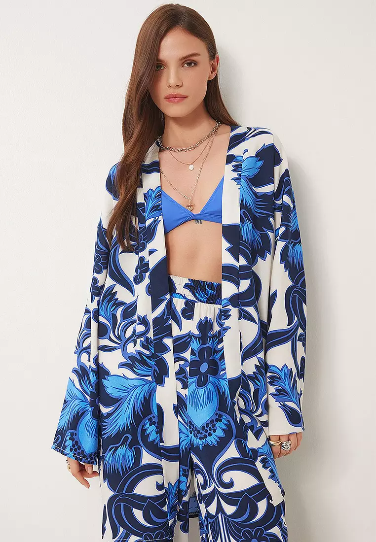 Patterned Viscose Kimono Pants Set