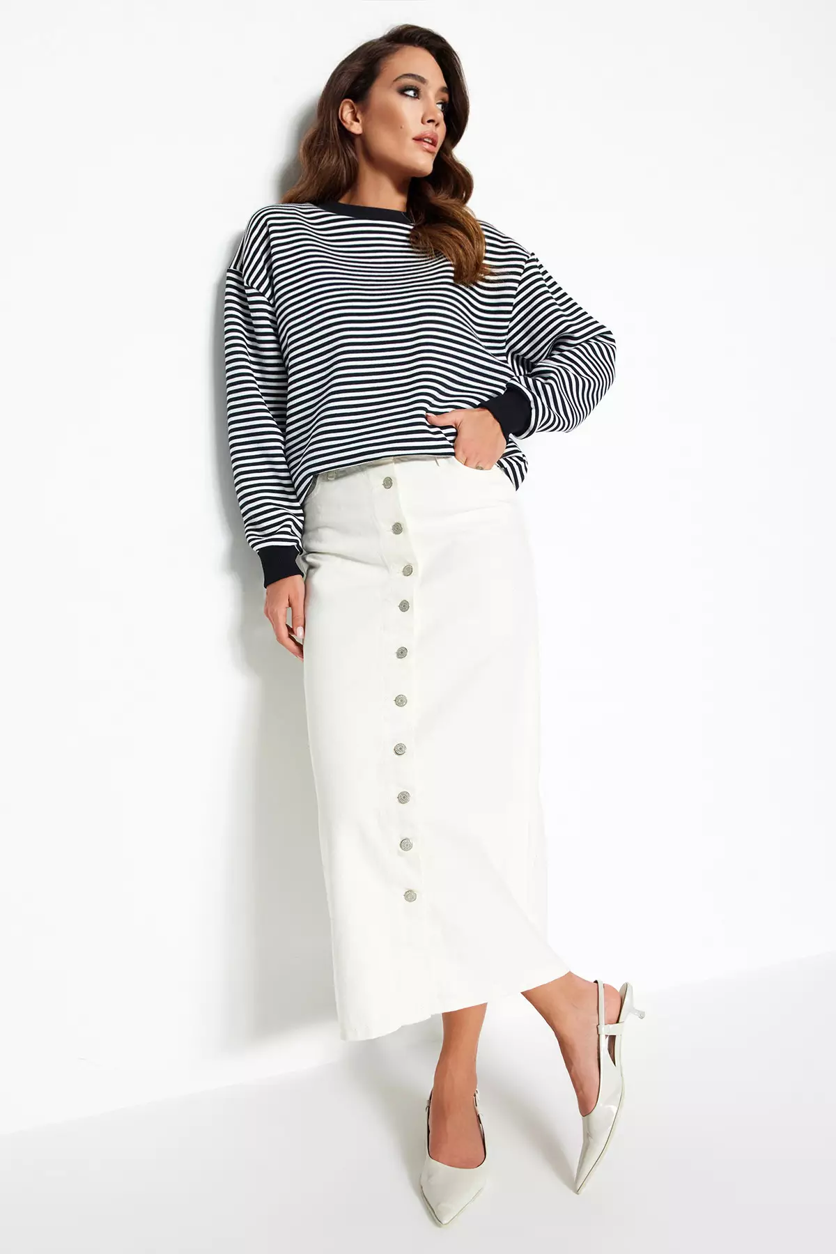 Button Closure Denim Skirt