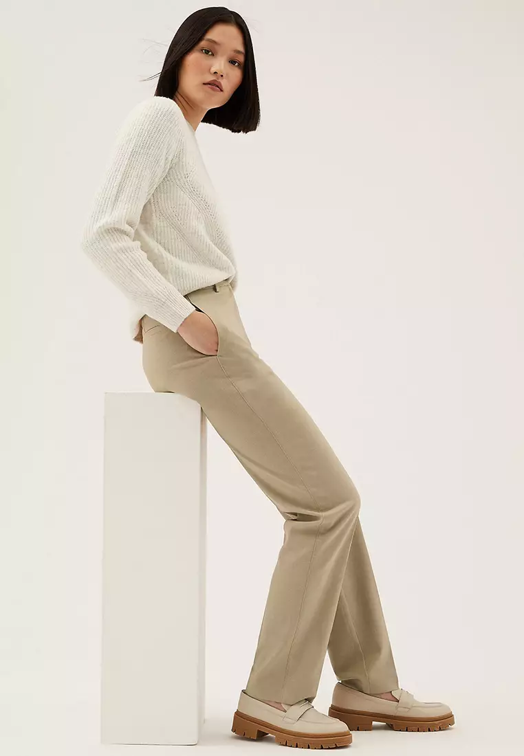 Straight Leg Trousers With Stretch