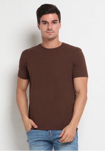 Executive brown Basic Round Neck T-shirt 44D0FAA4BBA655GS_1