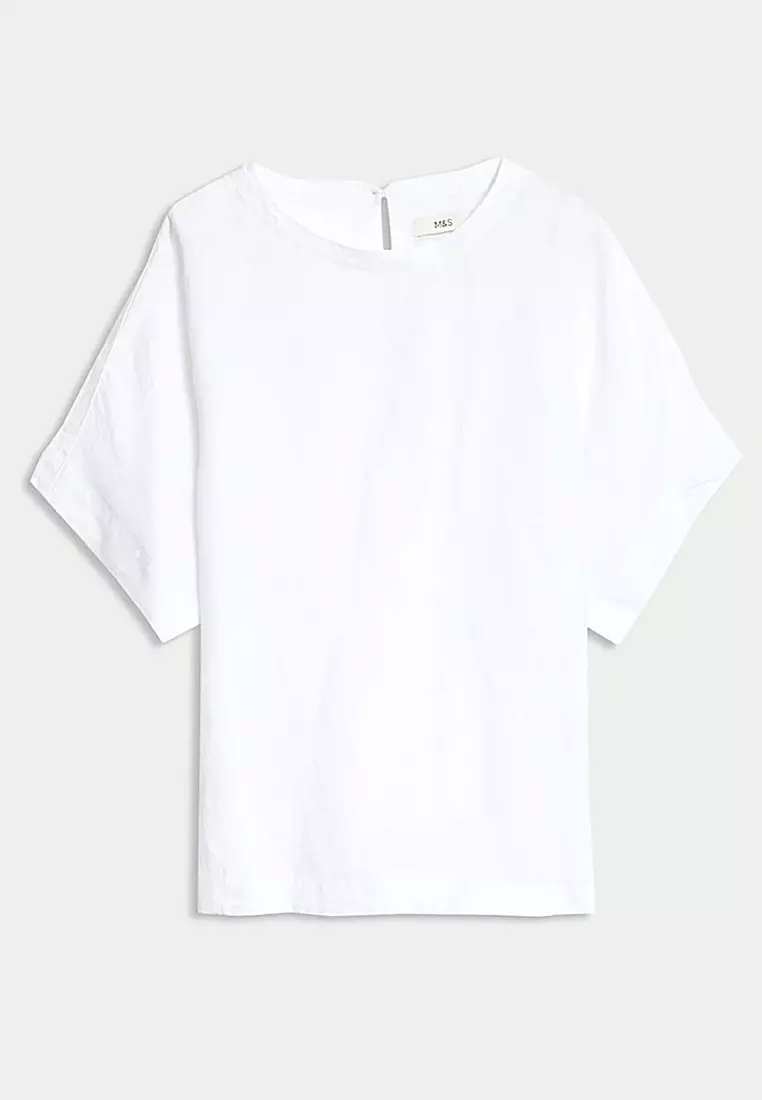 Pure Linen Round Neck Relaxed Blouse