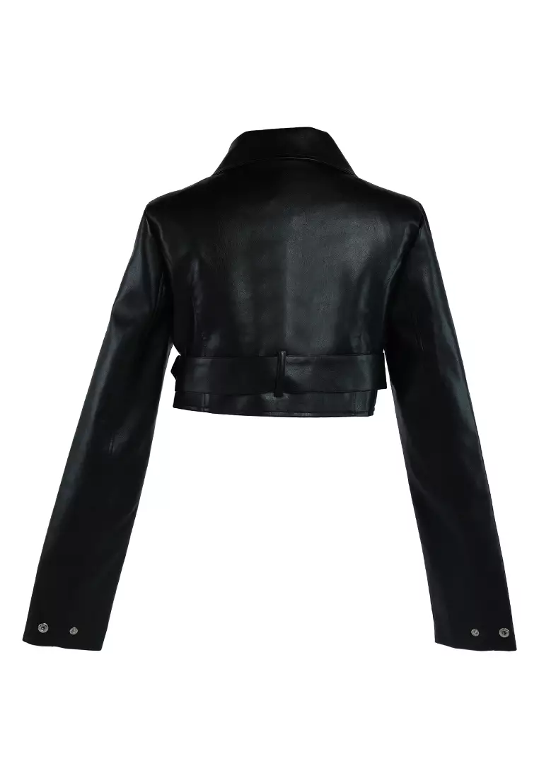 London Rag Black Faux Leather Elasticated Hem Cropped Jacket 2024, Buy  London Rag Online