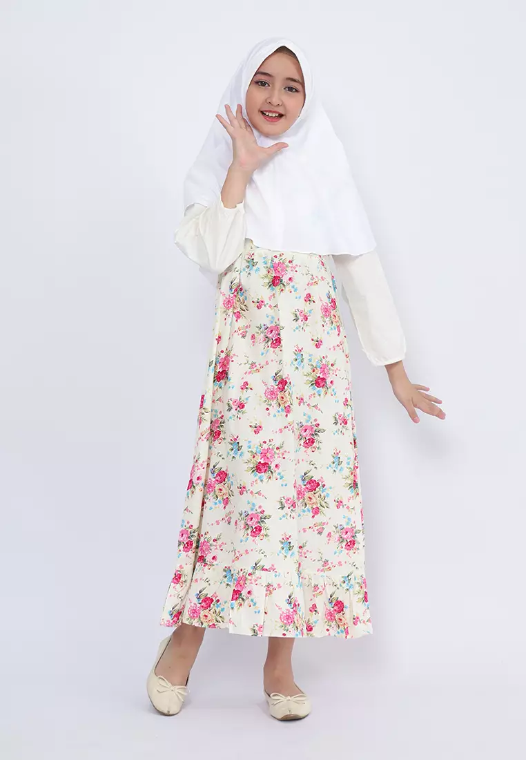 Baju Gamis Anak Perempuan Bunga Pita Krem - BLESS