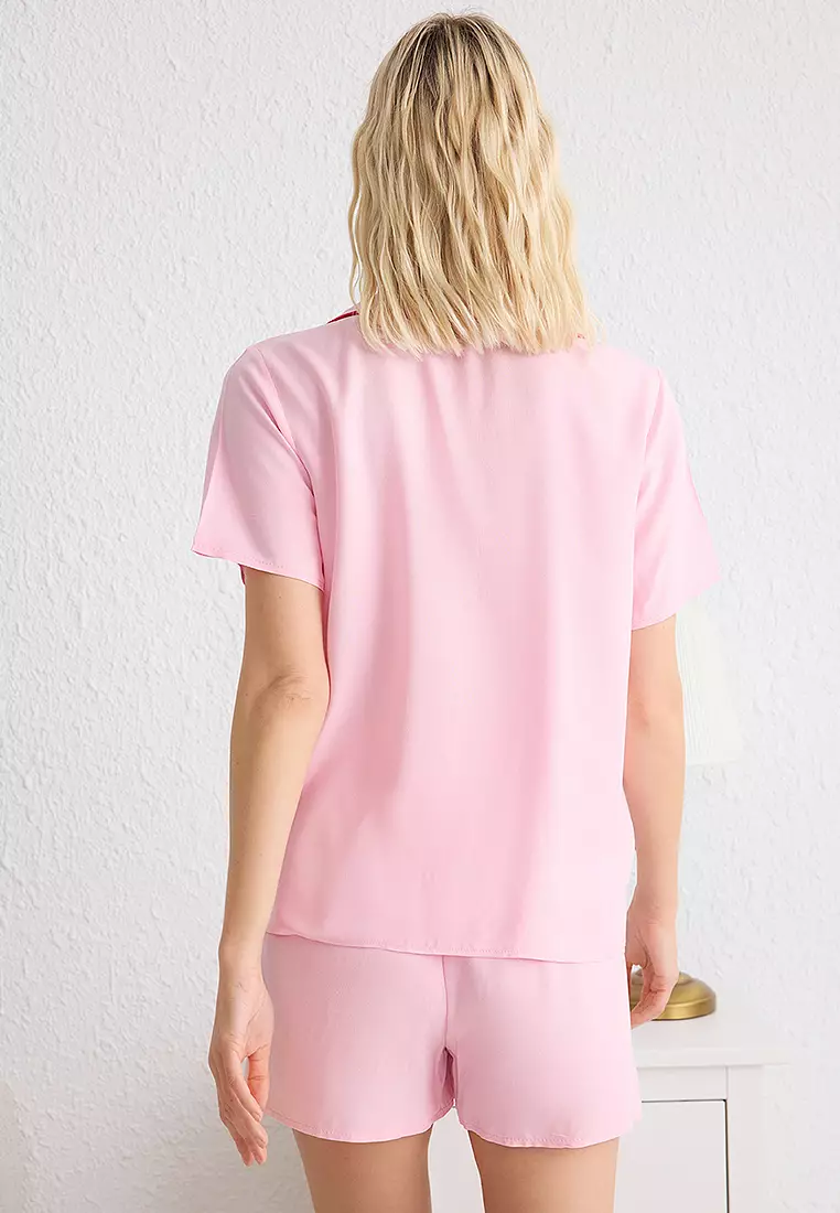 心形滾邊細節梭織睡衣套裝連短褲