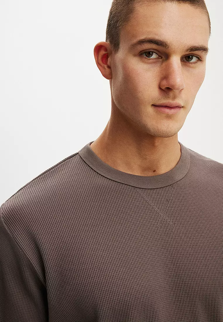 Cropped Fit Textured Long Sleeves Tee