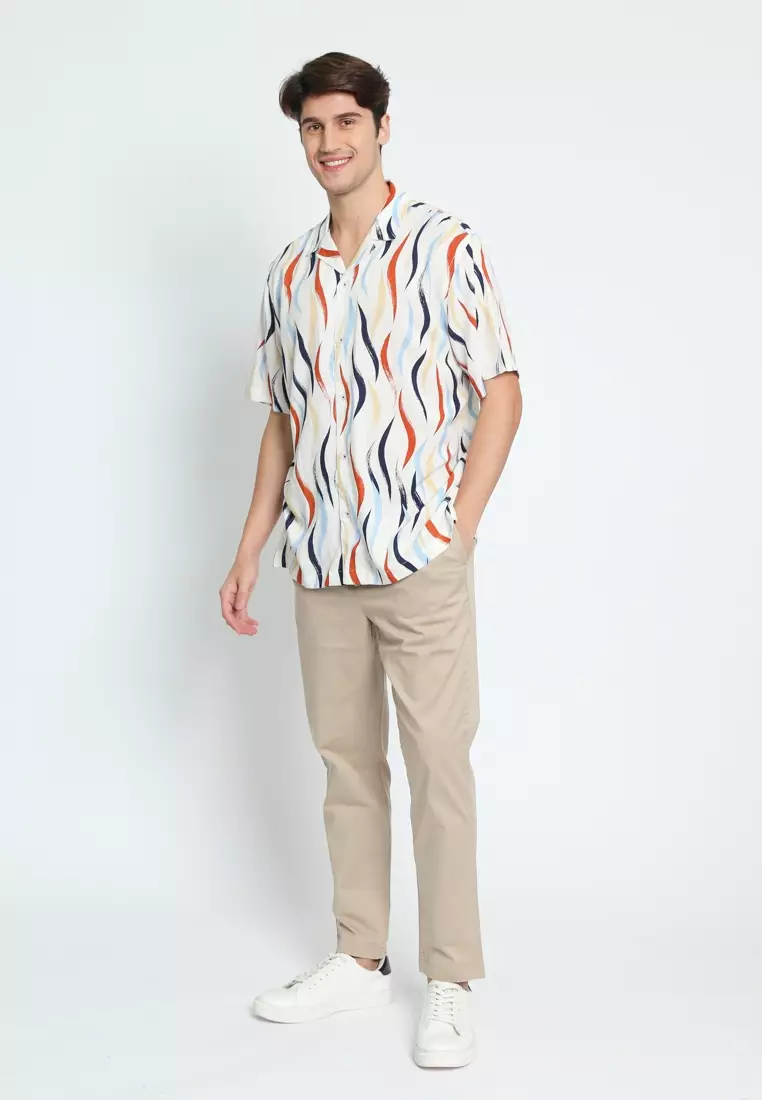 OFF-WHITE ABSTRACT SHORT SLEEVE MEN'S CUBAN SHIRT