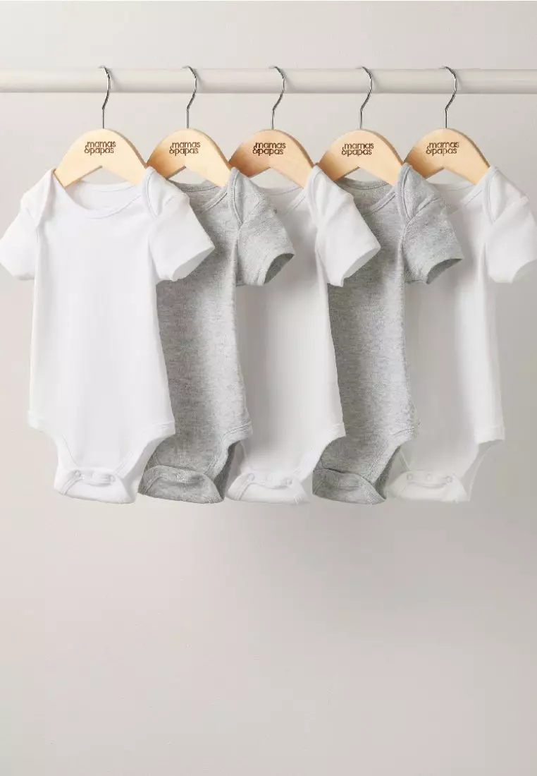 Grey Short Sleeved Ba Bodysuit Multipack Set Of 5