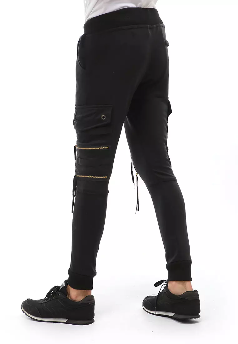 Locko Long Pants Celana Jogger Pria Stylish Double Zipper Material Cotton ORIGINAL - Black