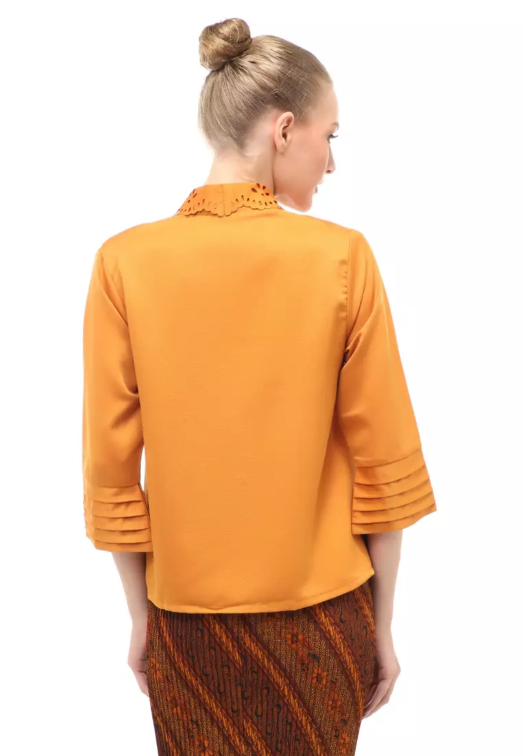 Frodine Kebaya Laser Cut Aksen Bunga Atasan Wanita Casual Premium Quality - Mustard