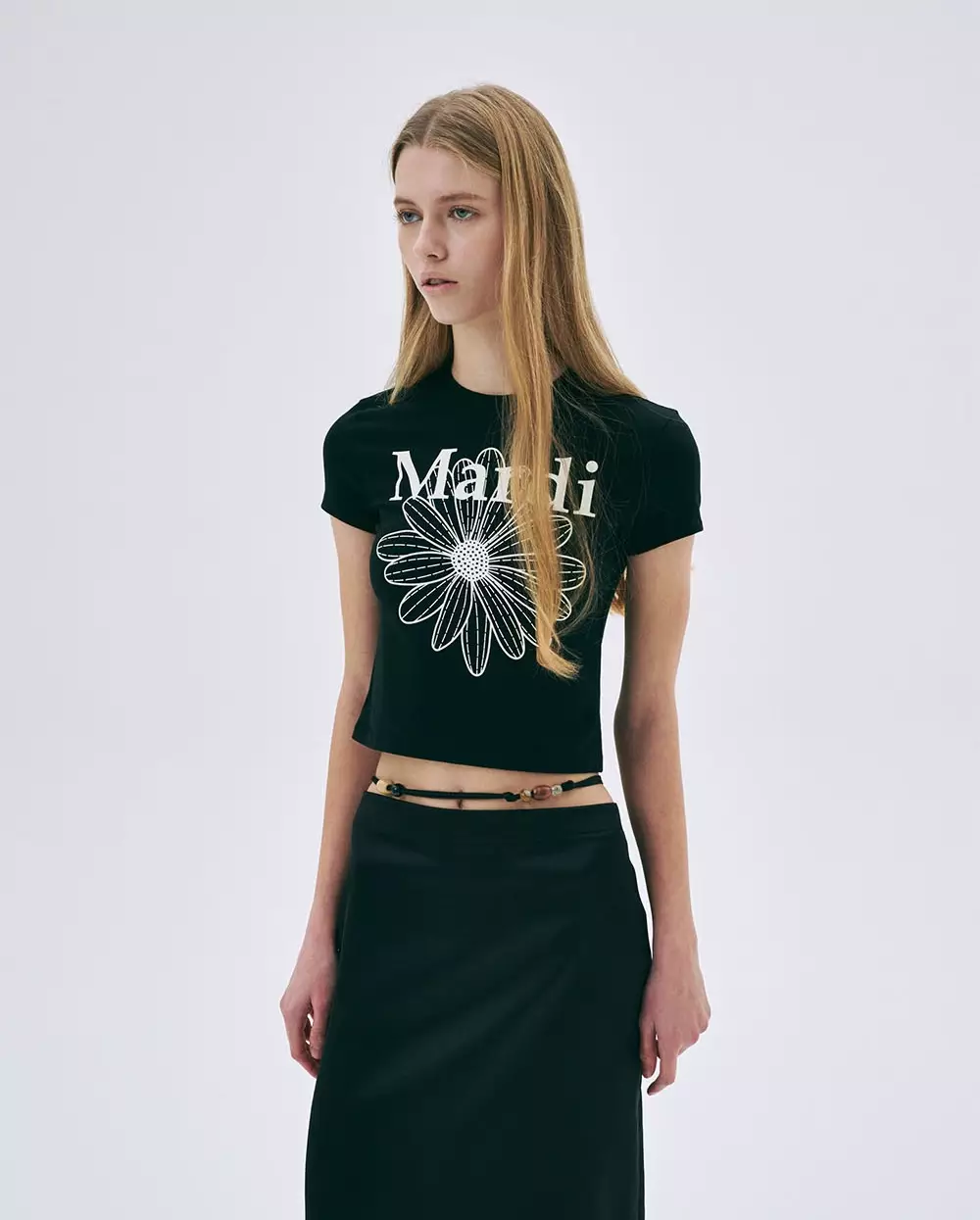 Cropped Tshirt FLOWERMARDI Black Ivory