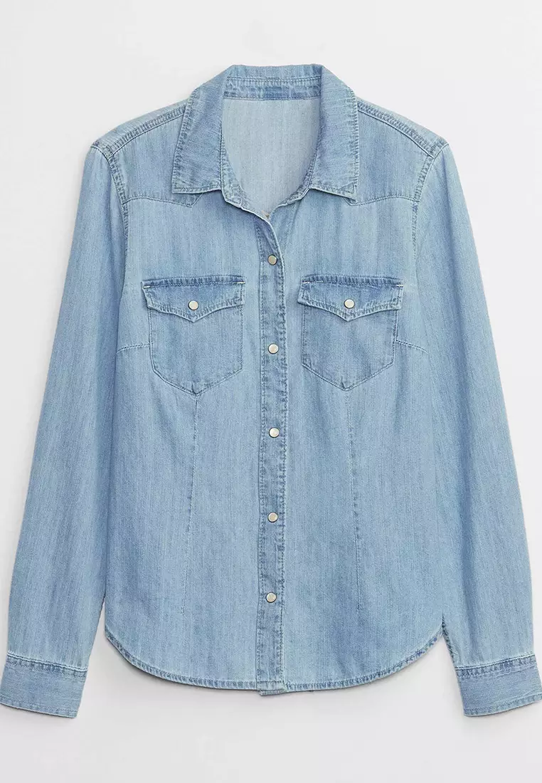 Buy Gap Fitted Denim Western Shirt with Washwell 2024 Online | ZALORA ...