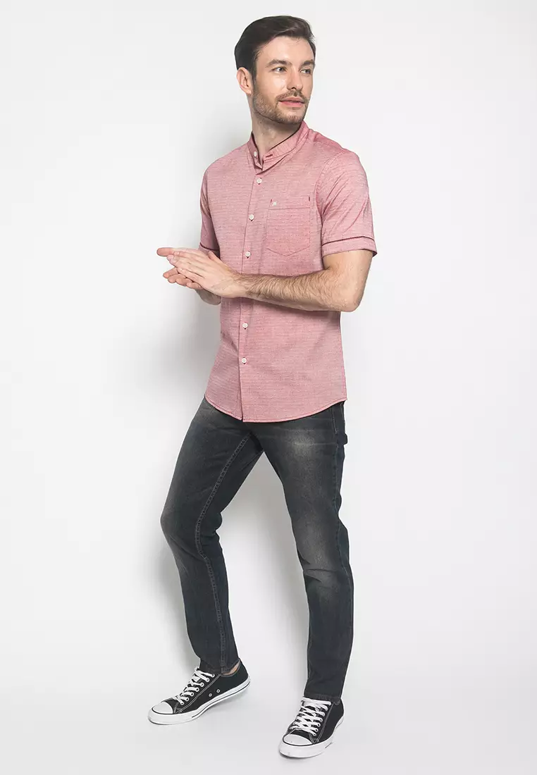 Kemeja Casual - Warna Merah - Lengan Pendek