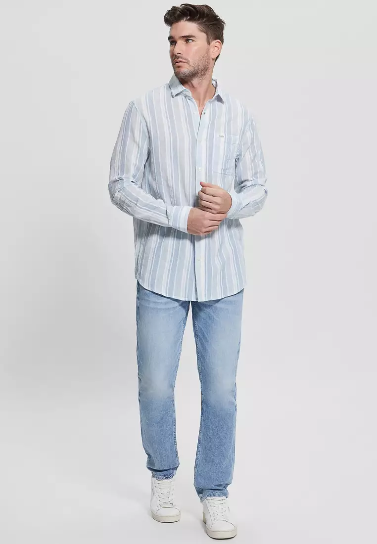Buy Guess Long Sleeves Collins Slub Stripe Shirt 2024 Online