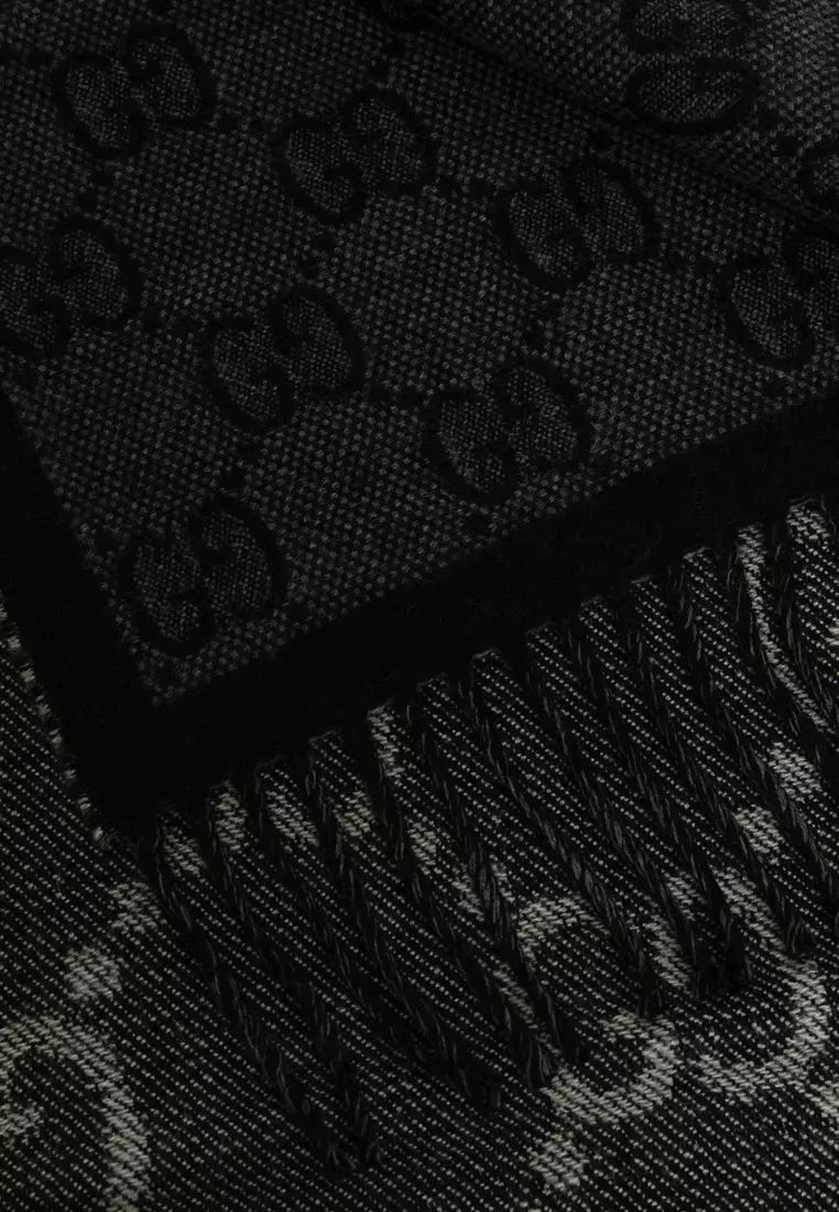 Gg Jacquard Pattern Knit With Tassels Scarf