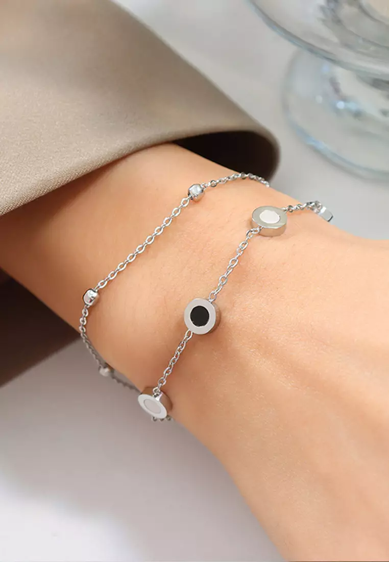 Gelang Titanium Wanita KoreaAnti Pudar Rantai Ganda Bracelet Gelang Cewek silver color