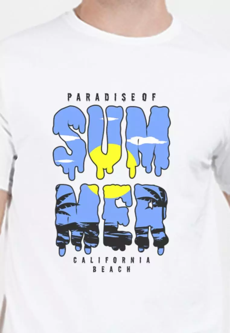 Summer Graphic White Cotton Short Sleeve Regular Fit T-Shirt