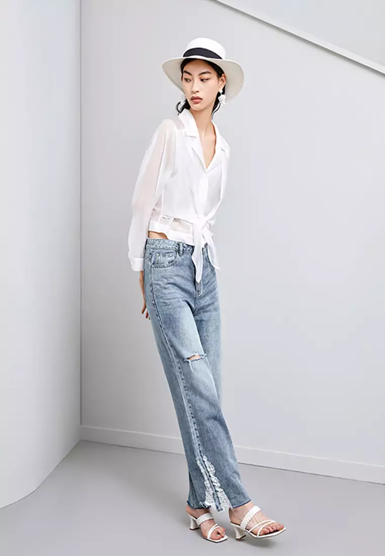 Relaxed Casual Shirt With Front Ribbon