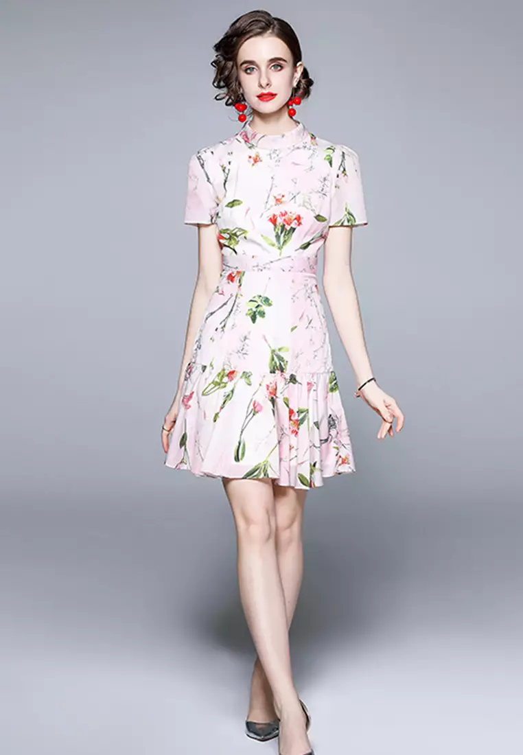 Buy Sunnydaysweety Short Sleeve Ruffled Floral Mini One Piece Dress ...