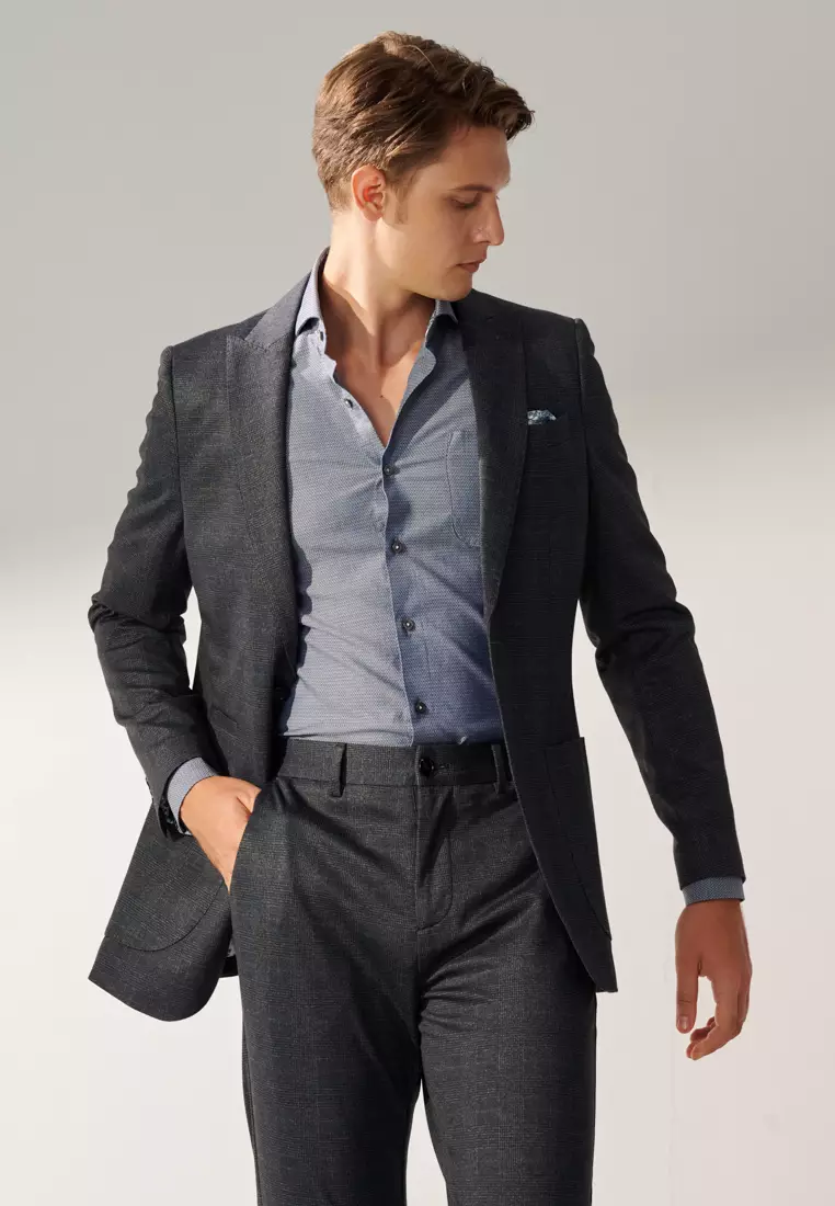 Dark Blue Textured Slim Shirt