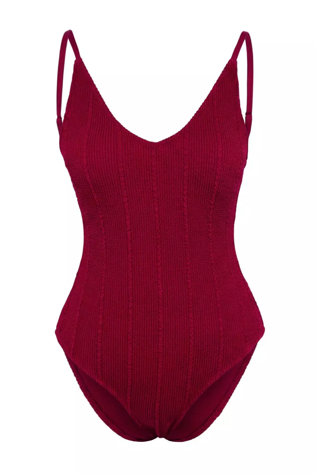 Burgundy Backless V-Neck Covered Regular Swimsuit Tbess24Ma113