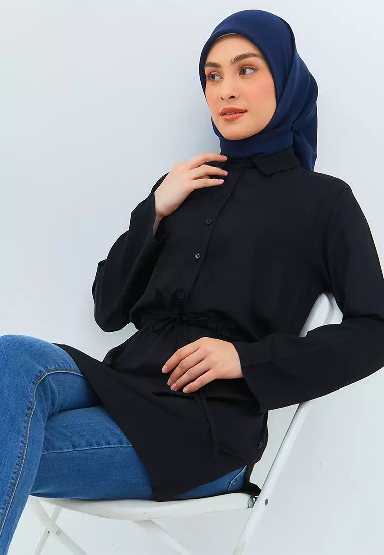 Flamoush Gelsya Black Kemeja Casual Maxi Wanita