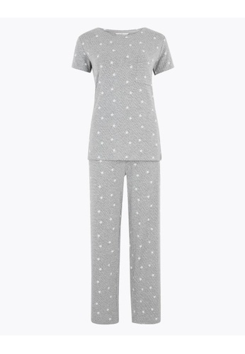MARKS & SPENCER grey M&S Star Print Pyjama Set 13337AA8BAE598GS_1