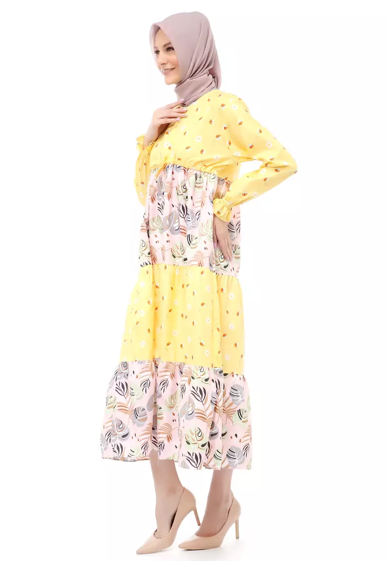 Zahra Gamis Muslimah Wanita Motif Daun Love Long Sleeve Comfortable To Wear - Pink