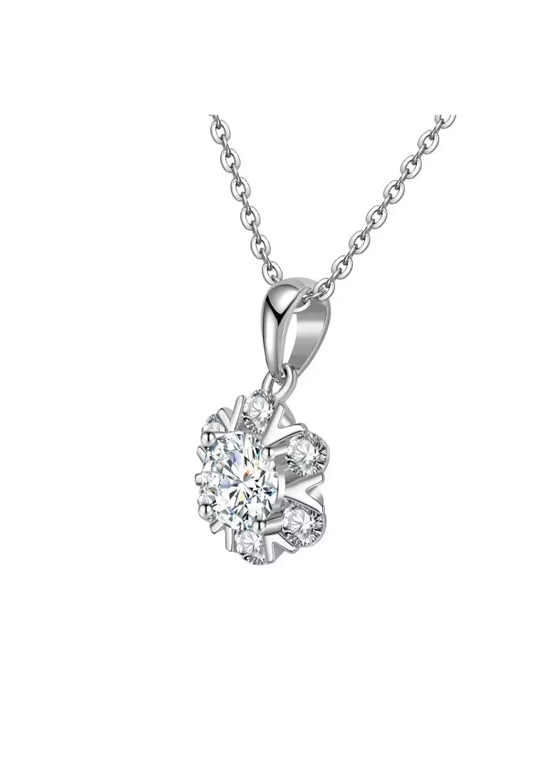 Berlian Moissanite Mon Fleur Pendant [GRA CERTIFICATE MOISSANITE DIAMOND] - Kalung 1.0 CT Moissanite Diamond 925 Silver CELESTA by Her Jewellery