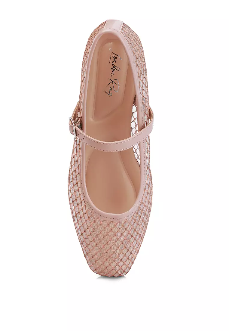 Mesh Mary Jane Flats in Camel
