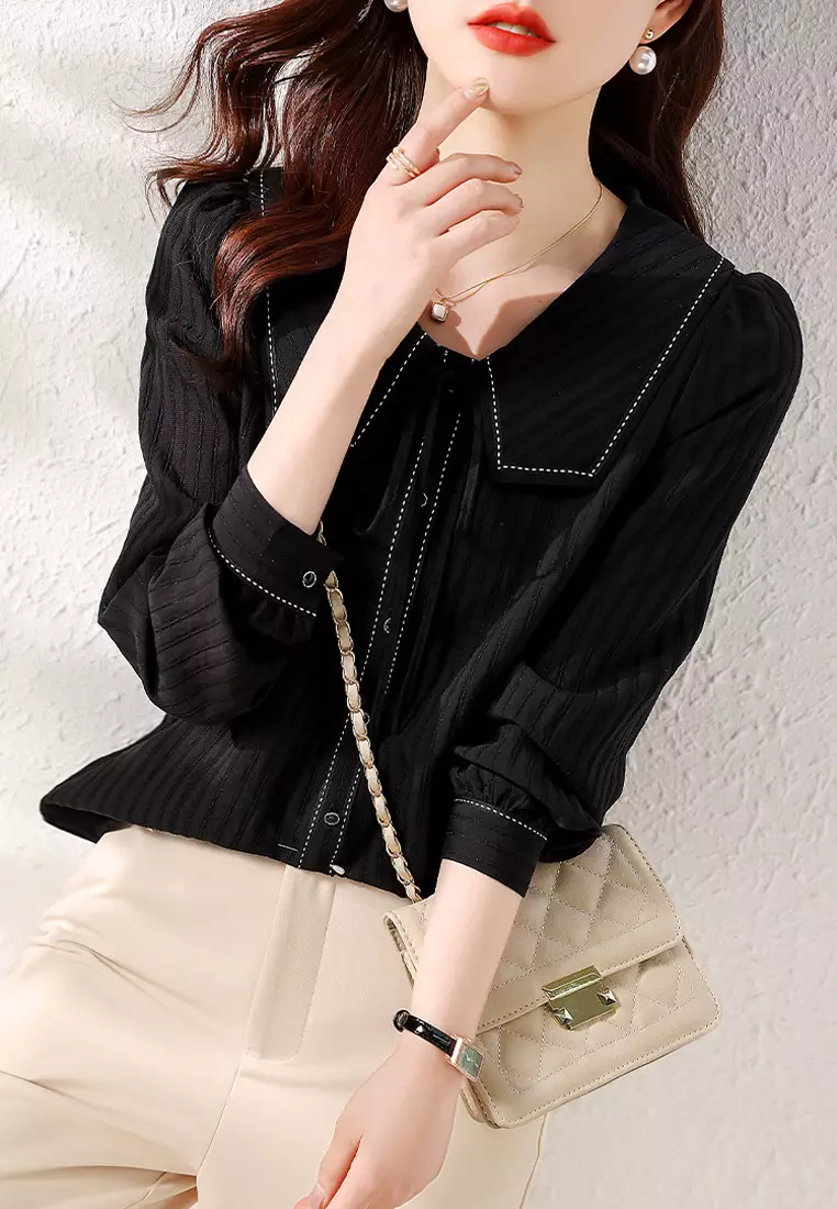 Navy Neckline Blouses