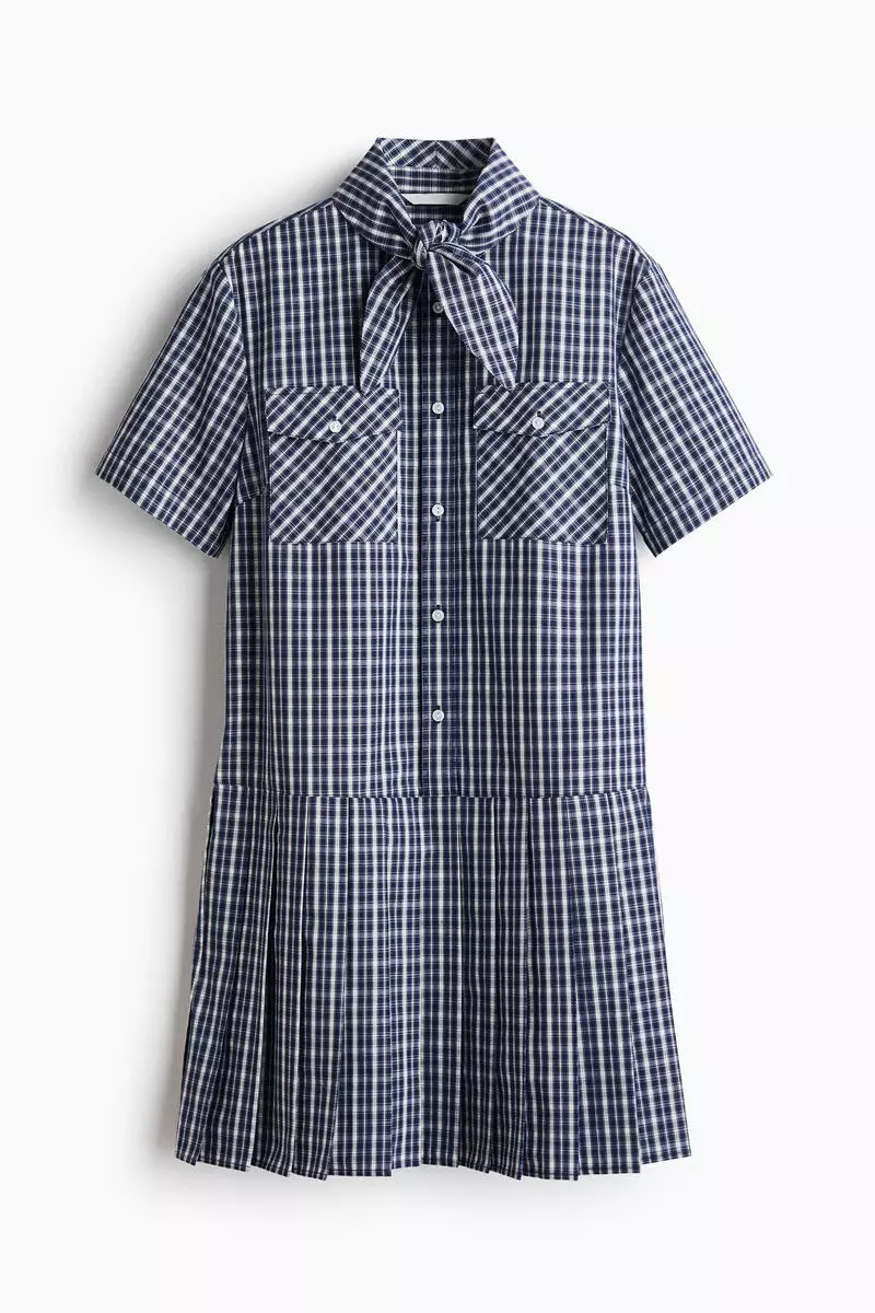 Pleated scarf-collar dress