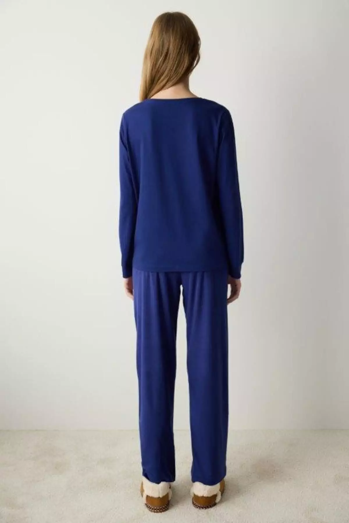 Winter Day Fuzzy Solid Navy Blue Trousers Pajama Bottoms