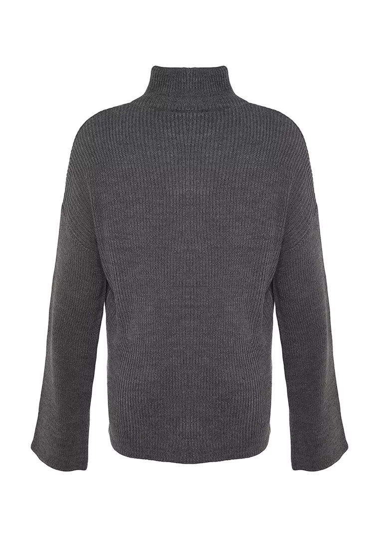 Zippered High Collar Knitwear Sweater