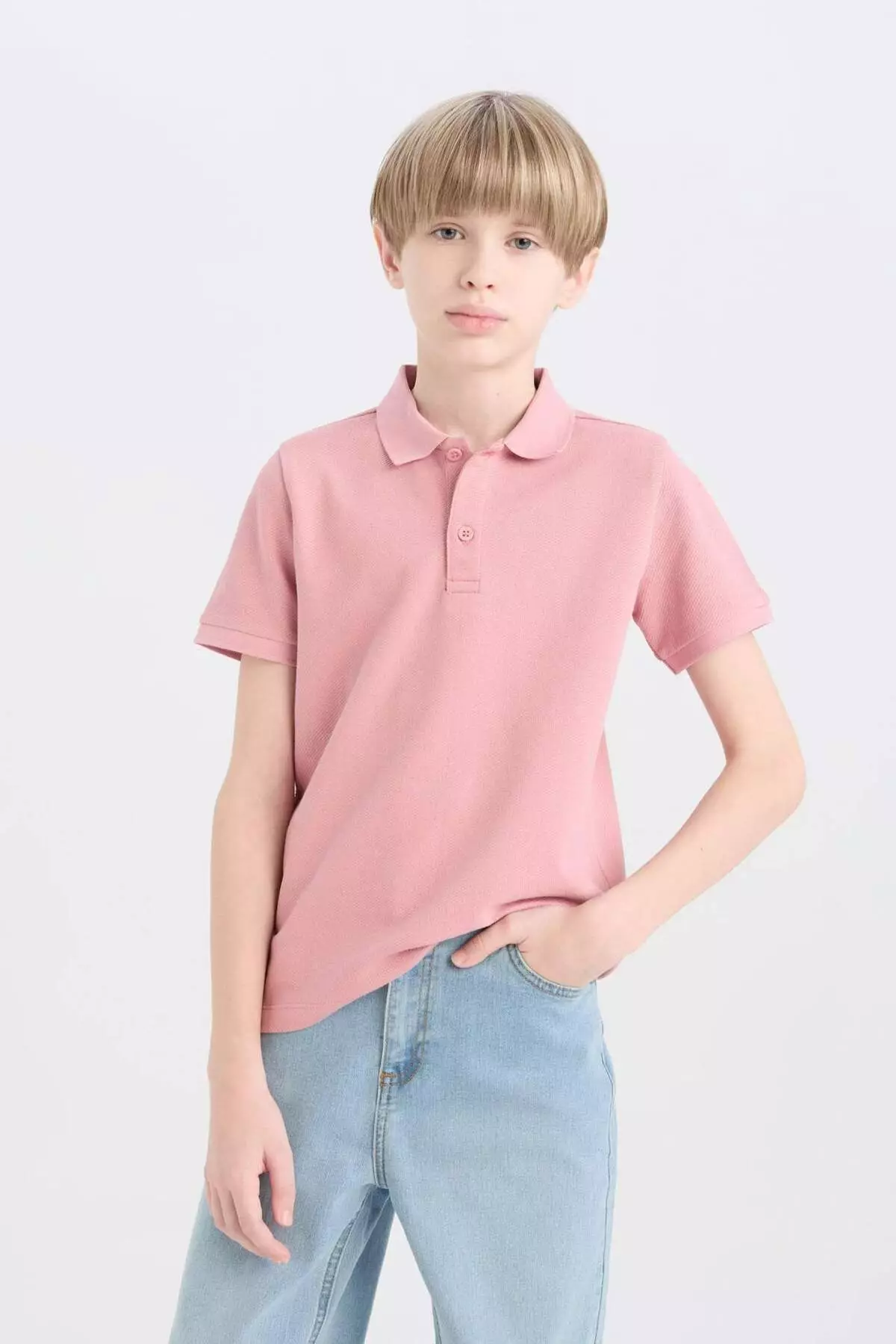 Boys Polo Neck Basic Plain Short Sleeve T-Shirt D7797A825Sm