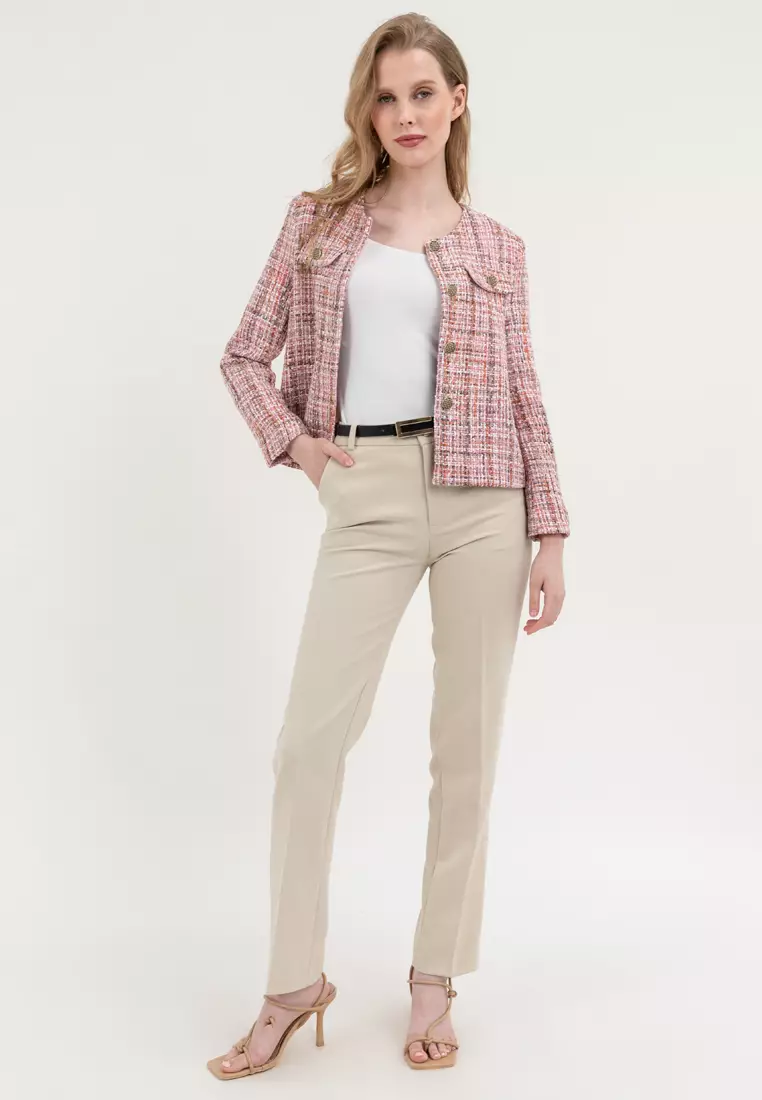 Elegant Collarless Tweed Blazer