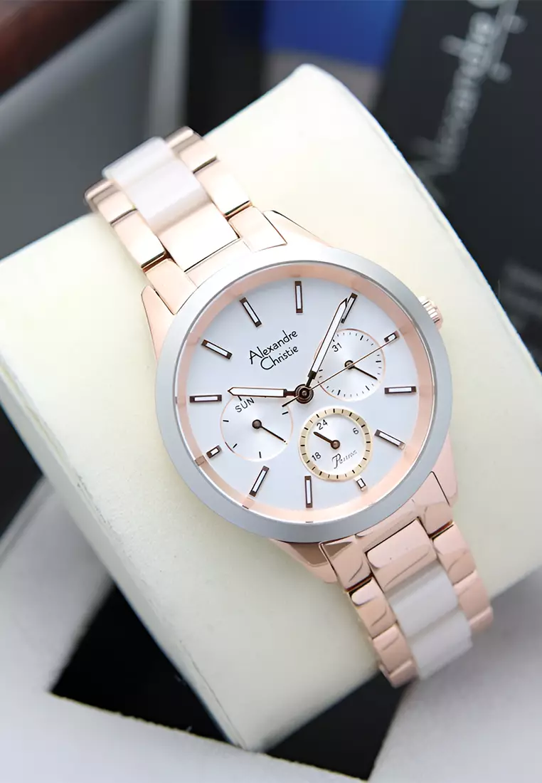 Jam Tangan Wanita Alexandre Christie Multifunction AC 2B01 BFBRGSL Rosegold White - Ceramic
