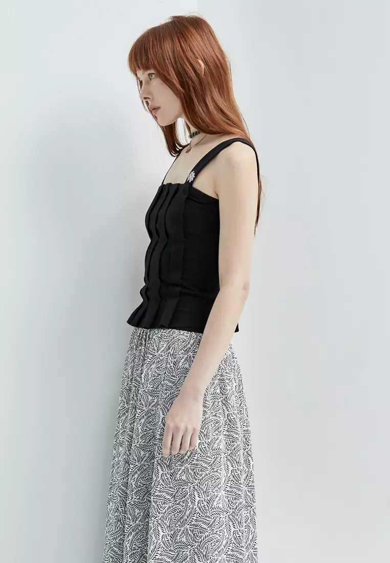 Pleated Black With Embroidery Detail