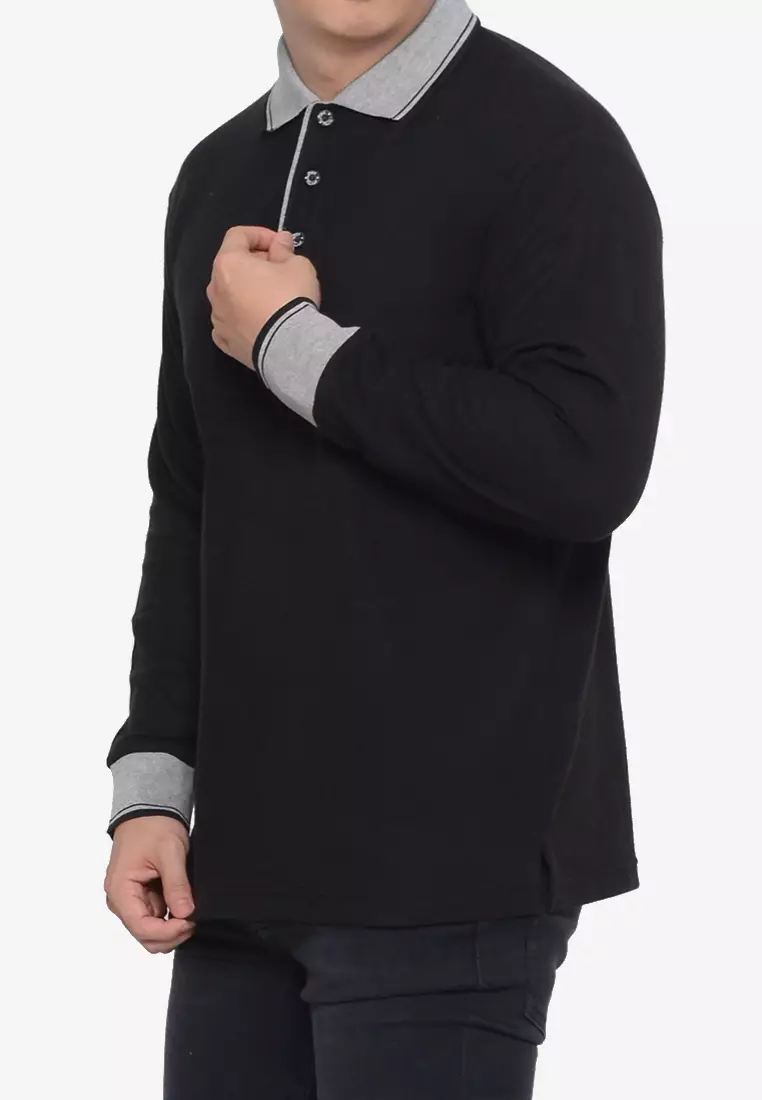 Andre Michel Kaos Polo Shirt Lengan Panjang Kerah Abu Hitam 933-5