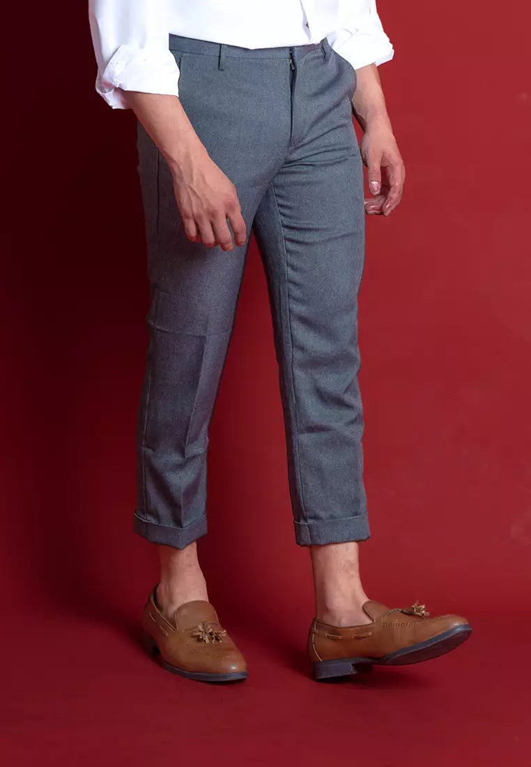 Celana Ankle / Cropped Pants Slimfit kerja Sirwal Abu muda